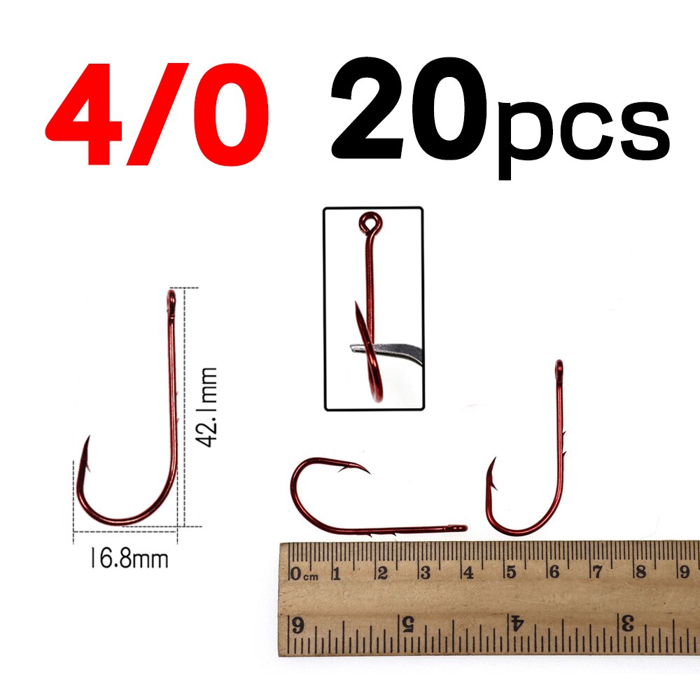 Elllv 20PCS Red Baitholder Fishing Hook Offset Narrow Bait Hook #14 - 5/0 Double Barbs High Carbon Steel Fish Hooks: 20pcs size 4L0