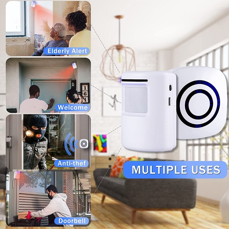 -Motion Sensor Alarm System, Wireless Home Security Driveway Alarm Indoor,PIR Motion Detector Alert With 2 Sensor US Plug