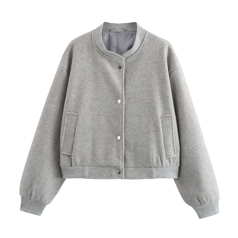 Traf damejakke cropped bomberjakker til kvinder beige sort tweedjakke dame med lange ærmer i korte frakker: L / Grå