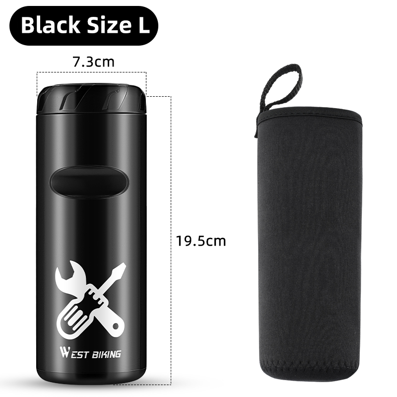 WEST BIKING-caja de herramientas para cápsulas de bicicleta, Kit de reparación, lata de almacenamiento, botella impermeable para ciclismo de montaña y carretera, accesorios para bicicleta: Negro