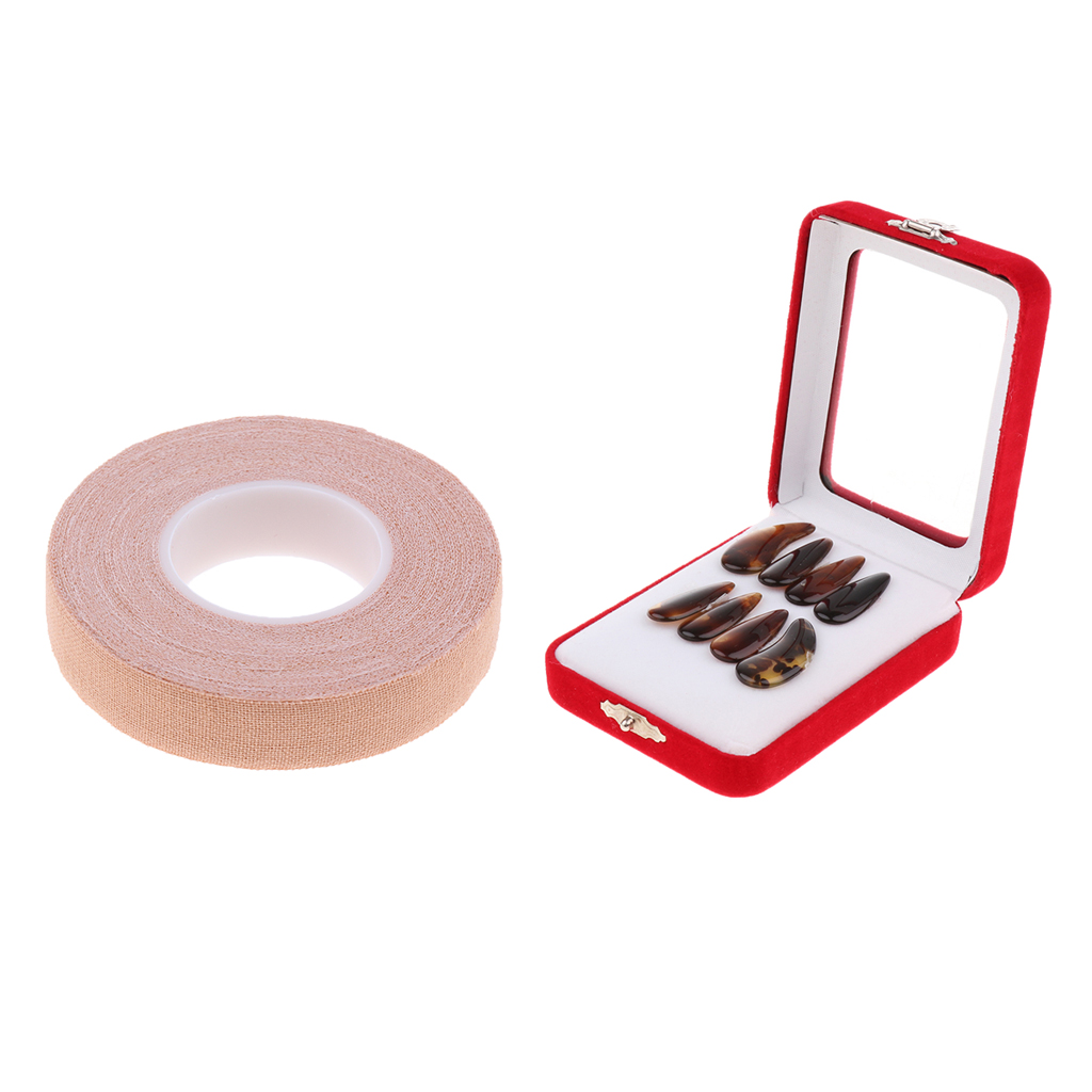 8PCS Finger Picks Chinese Zither Nails with Cotton Adhesive Tape for Guzheng