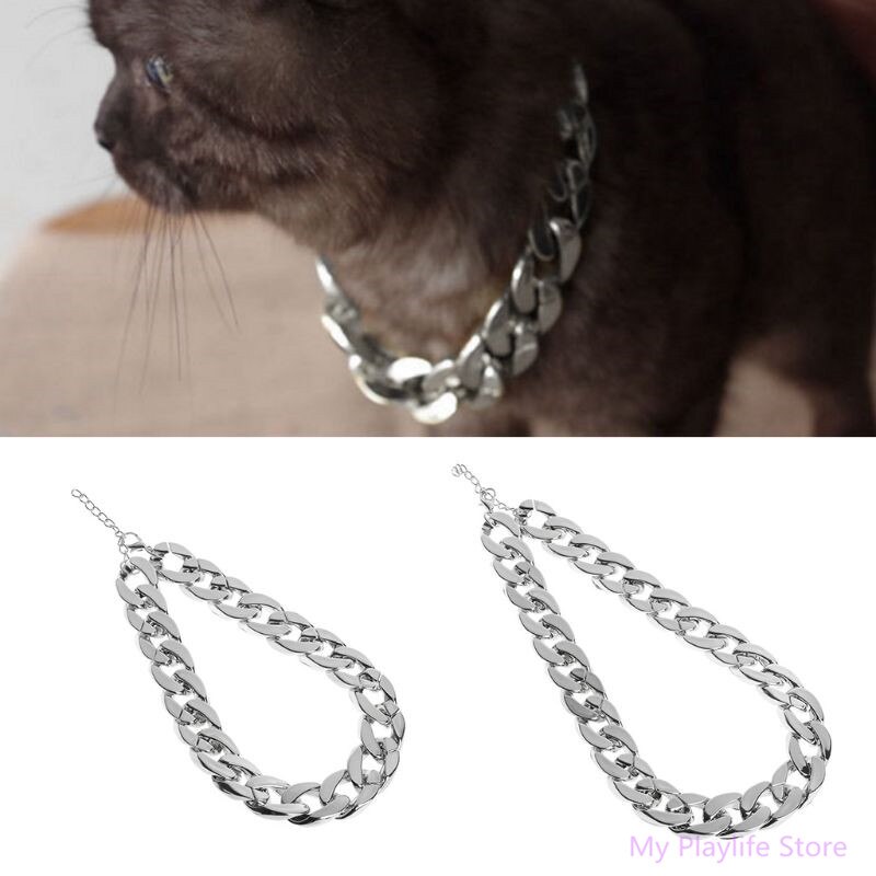 Husdjur hundhalsband tjock kedja smycken halsband halsring silver cc plasthalsband katt valp hundar tillbehör 36/45cm c42