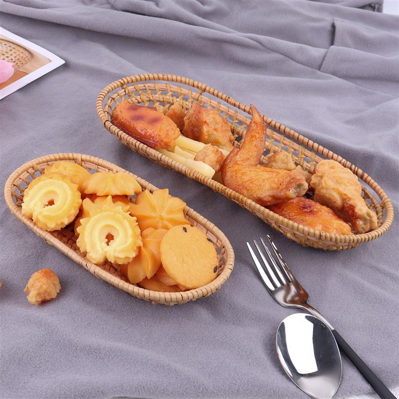 Cesta de tejido de fibra vegetal, cesta de ratán redonda, rectangular, ovalada, para almacenamiento de frutas, pan, aperitivos, cocina, organizador de decoración del hogar