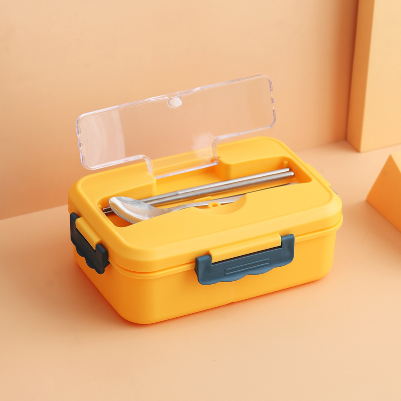 Fiambrera con cuchara, palillos, vajilla de paja de trigo, contenedor de almacenamiento de alimentos, caja Bento para microondas para escuela y oficina: Azul
