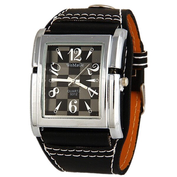 Womage Brand Wide Leather Women Clock Ladies Quartz Casual Relogio Feminino Square Big Dial Sports Wrist Watch