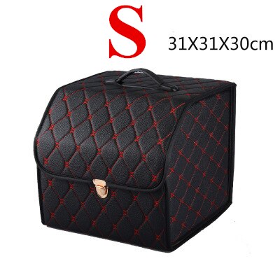PU Leather Trunk Organizer Folding Storage Box Car SUV Trunk Organizer Stroage Bag Auto Interior Car Accessories: S black red