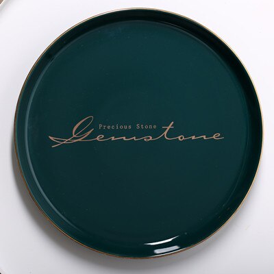 Nordic Gold Edge Ceramic Plate Green Round Porcelain Household Dinner Plate Steak Dessert Tray Breakfast Fruit Cake Dishes Plate: Precious / 10 inches