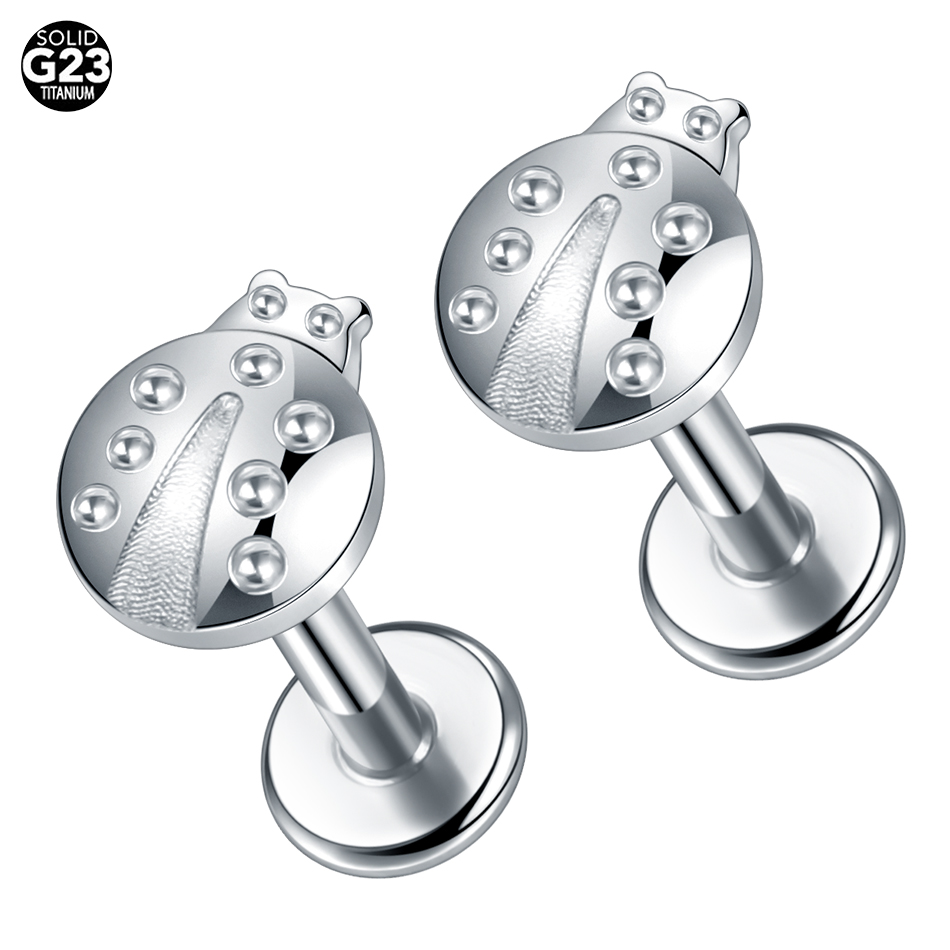 1 pieza de Piercings de titanio para las orejas, Cráneo, murciélago, mariquita, pendiente con forma de corazón, Labret, labio, cartílago, Tragus, hélice, joyería para el cuerpo