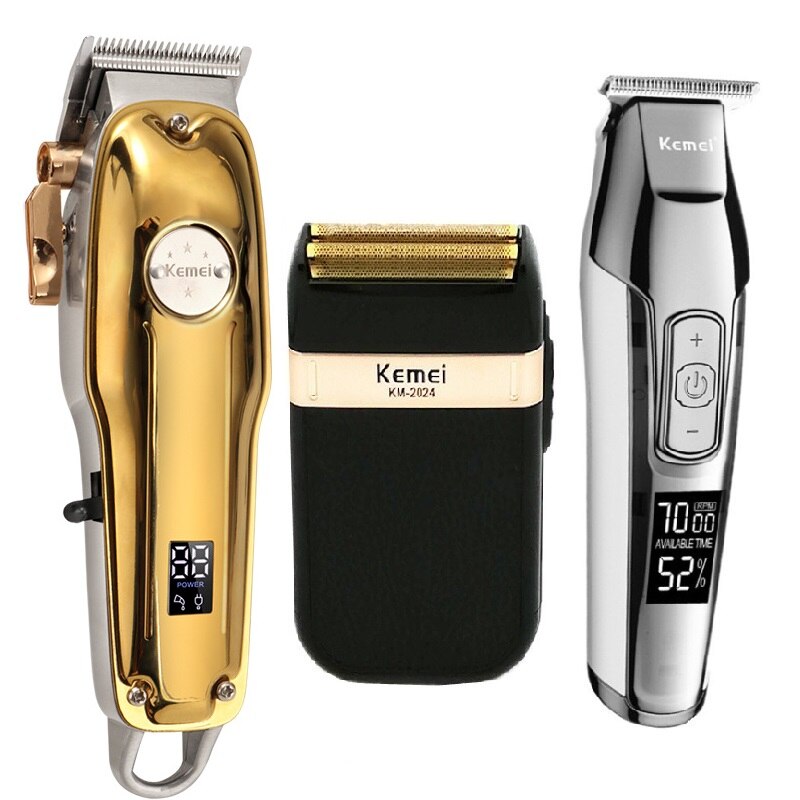 Kemei Alle Metall Professionelle Elektrische Haar Clipper Wiederaufladbare Haar Trimmer Haircut Rasur Maschine KM-1986 + PG KM-5027 KM-2024