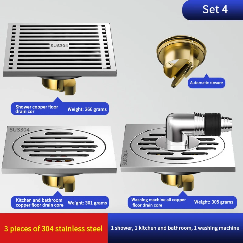 304 scarico a pavimento in acciaio inox addensato deodorante bagno bagno fogna lavatrice tutto rame scarico a pavimento universale: giallo chiaro