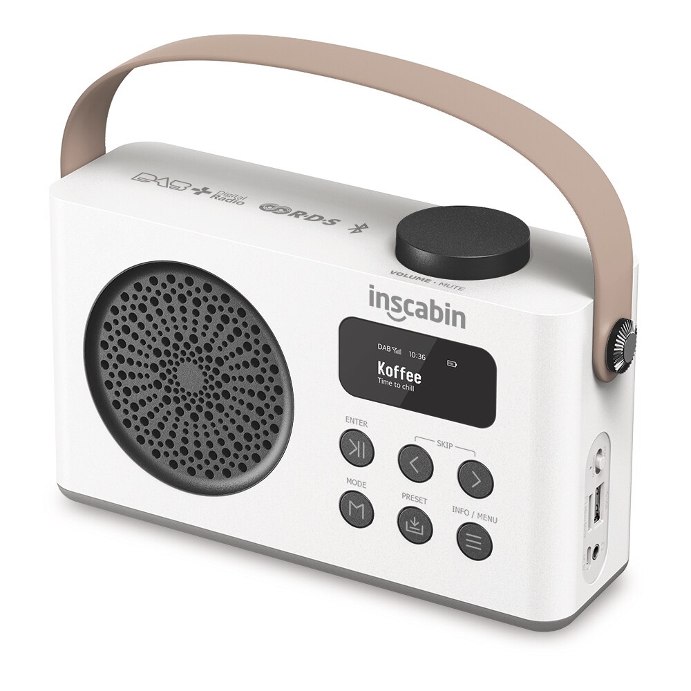Inscabin P2/P9 Portable DAB/DAB+ FM Digital Radio/Wireless Speaker with Bluetooth/Dual Alarm Clock/Rechargable Battery: P9-White