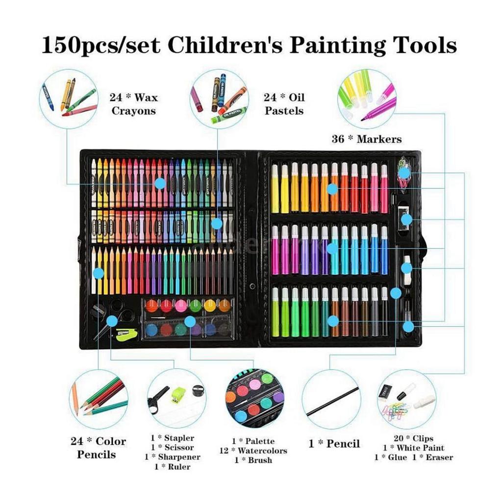 150 Pieces Art Set Drawing Box for Children Colored Pencils Crayons Oil Pasttels
