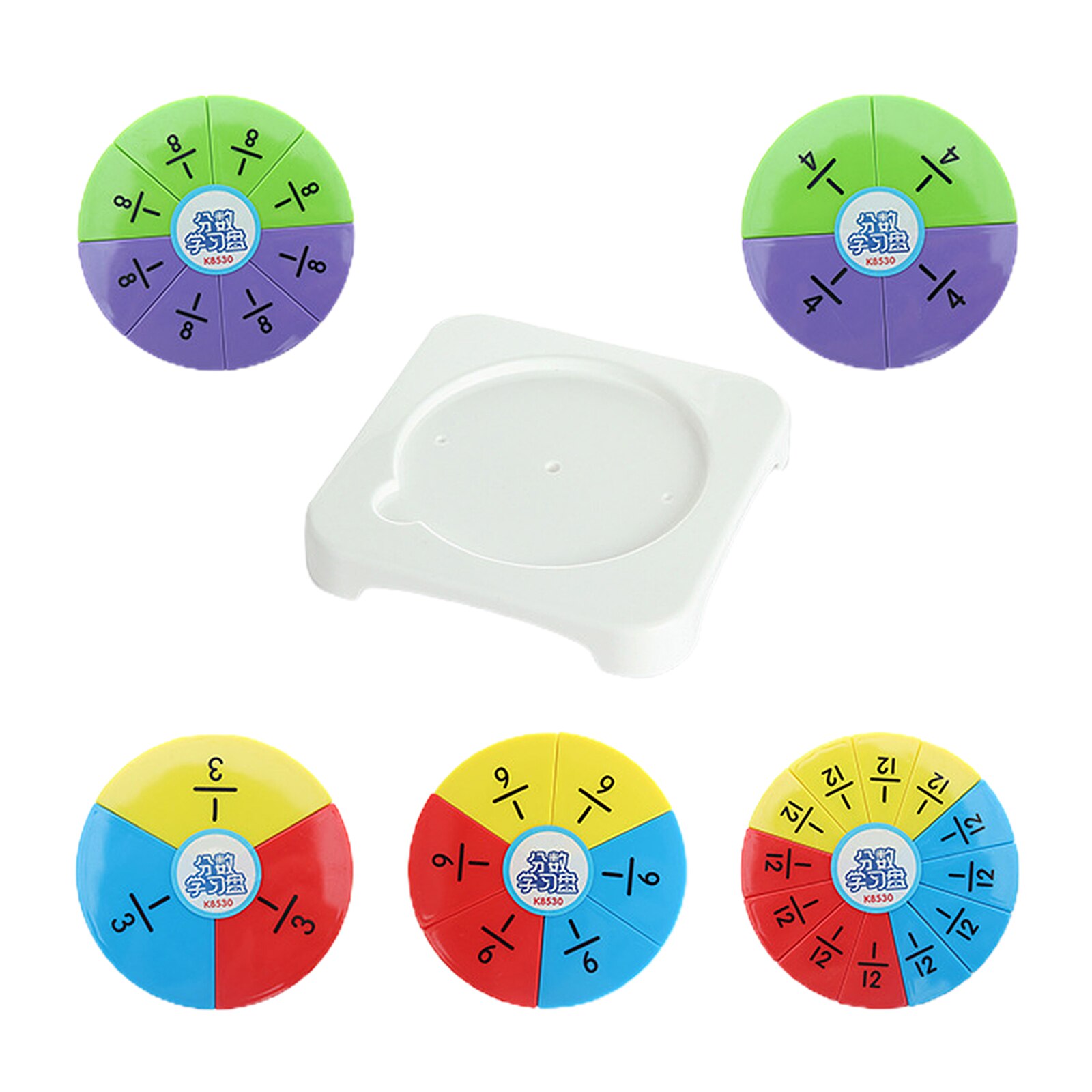 Circular Fractions Card Numbered Board Children Early Education Learning Toy, 5 Circle Representing 1/3, 1/4, 1/6, 1/8, 1/12