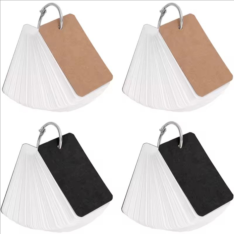 Tarjetas didácticas en blanco de papel Kraft con anillos de carpeta, libretas en espiral, Mini cuadernos, tarjetas de estudio, libro de papelería Kawaii, 400/100 hojas: Azul