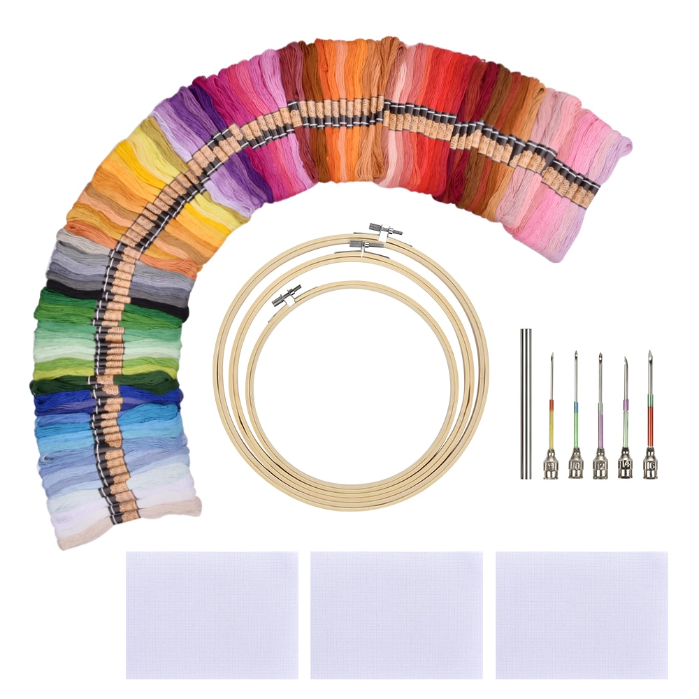 50/100pcs Cross Stitch Floss Embroidery Kit Colorful Threads Magic Embroidery Hoop Stitching Punch Needle Pen Set DIY Sewing Set