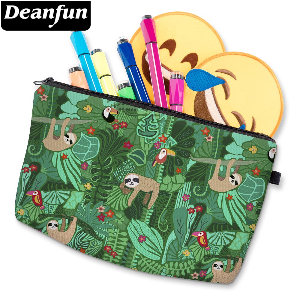 Deanfun kosmetiktaske dovendyr mønstret makeuptaske sød vandtæt grøn toilettaske pungtaske til piger  d52058