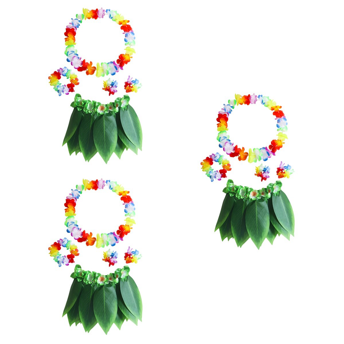 pcs Hula Skirt Hawaiian Costume Set with Green Leaves Leis Bracelets Headband Luau Party Favors for Beach Luau Party: Default Title