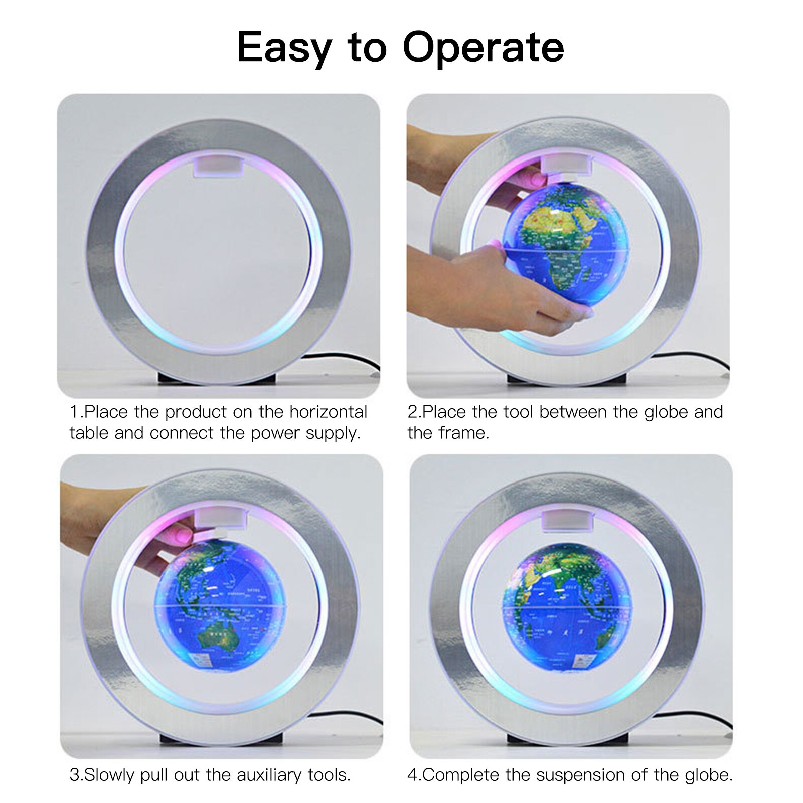 Globe flottant 6 pouces à lévitation magnétique, carte du monde rotative avec Base de lumière multicolore, lampe Globe Anti-gravité créative