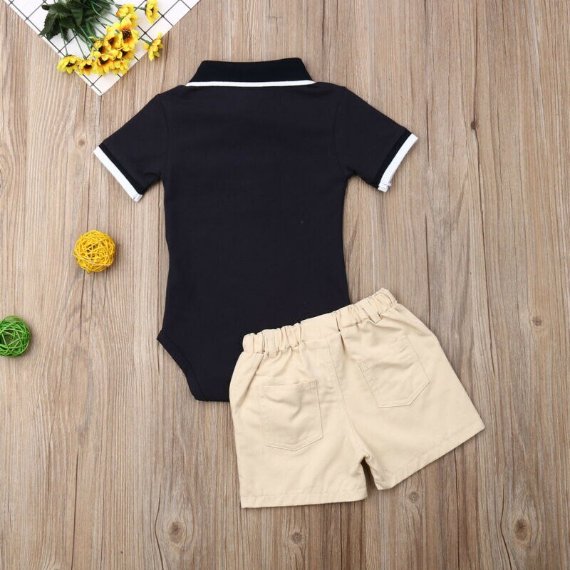 Toddlr Boy Kleding 2 STUKS Baby Baby Boy Kleding Korte Sleevee Solid Jumpsuit Bodysuit + Broek Shorts Gentleman Outfit set