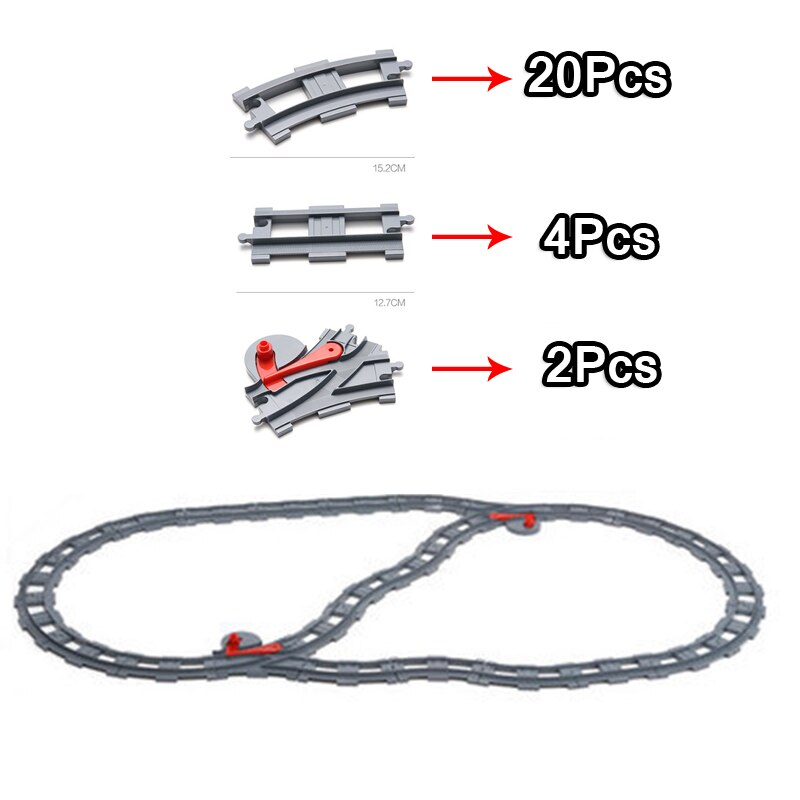 FAI DA TE Blocchi di Costruzione Duploe Pista del Treno Accessori Ferroviarie Punti Curvo Crossover Ponte Parti di Mattoni Giocattoli Per I Bambini Del Capretto Del Regalo: 26pcs block -15