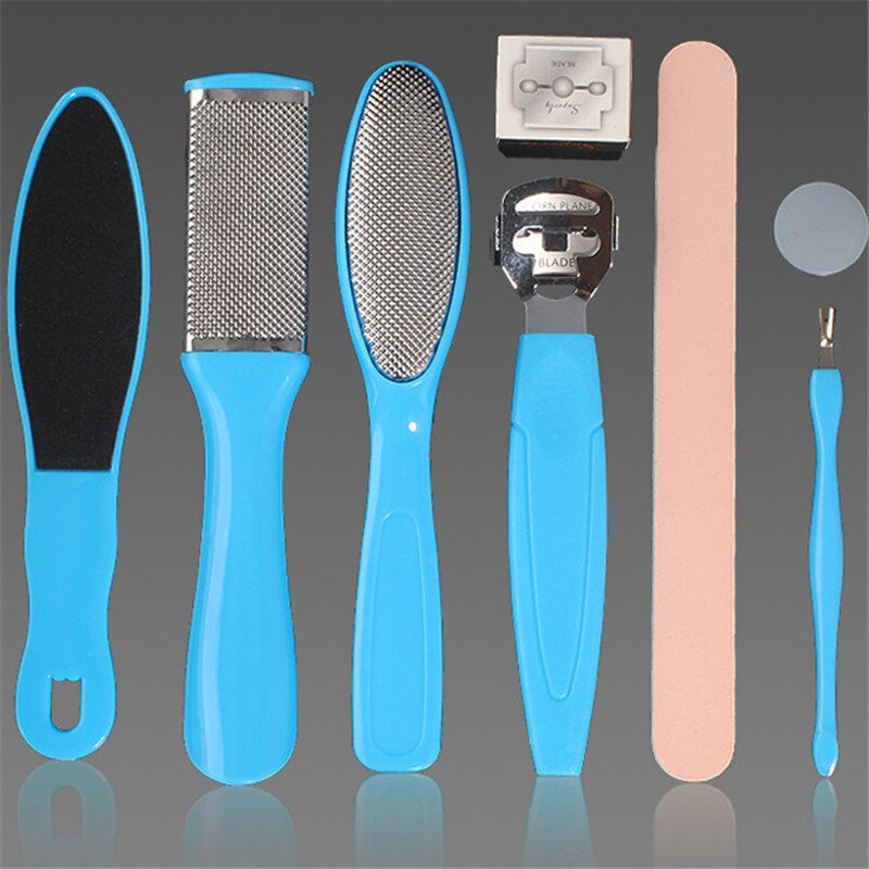 8 uds, Lima de pie, Set muerto, removedor de piel de Cal dura, raspador rallador para pedicura, herramientas, empujador de cutícula portátil, herramienta de cuidado de pies y uñas