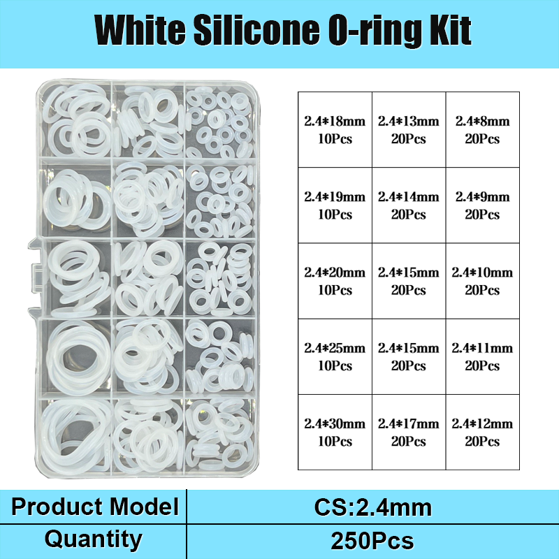 Witte siliconen O-ring VMQ O-ring afdichting pakking CS 1,5/2,0/2,4/3,1 mm geïsoleerde waterdichte ring ronde O-vorm food grade Oring Kit: TRANSPARENT