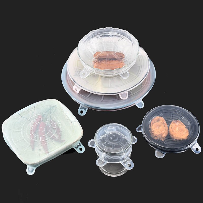 Tapas elásticas de silicona reutilizables, tapa universal de silicona para envolver alimentos, tapa para cuenco, tapa para olla, tapa de sellado, sartén, tapones de cocina, 6 uds.