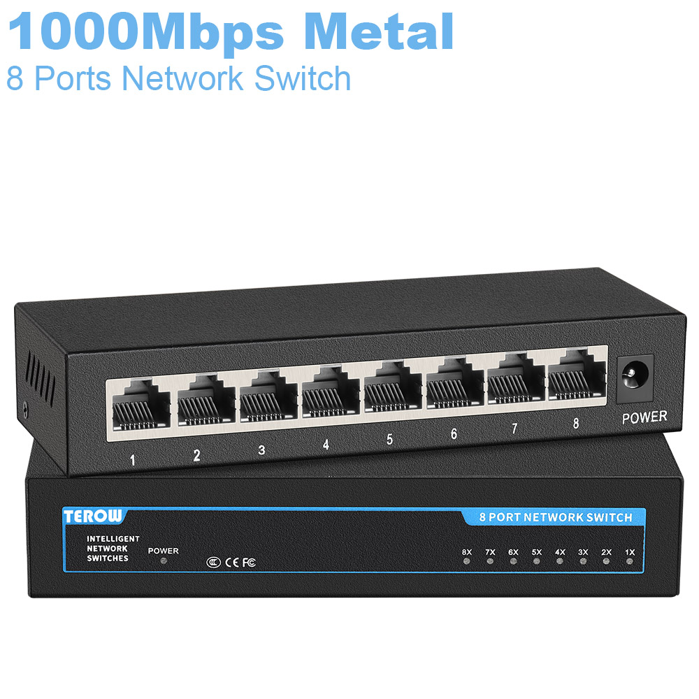 Switch Gigabit a 5 porte e 8 porte TEROW, switch di rete Ethernet 10/100/1000 Mbps con 802.3at/af, design silenzioso plug-and-play compatto: Viola