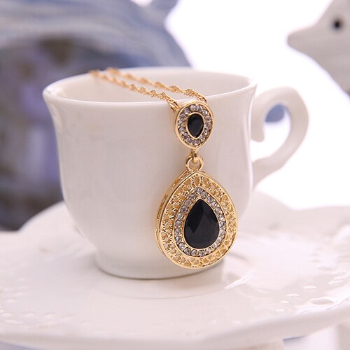 Vrouwen Rhinestone Waterdrop Hanger Ketting Stud Oorbellen Sieraden Set