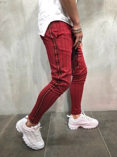 Pantalon de Jogging Slim pour homme, de sport à rayures, de loisir, style européen et américain, , offre spéciale: XL / Rouge