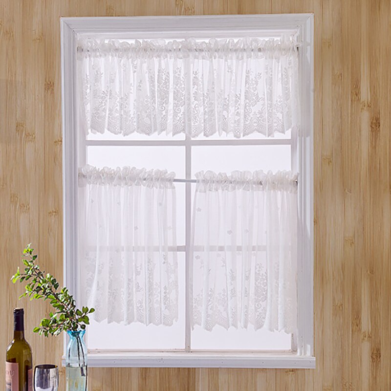 Kitchen Short Tulle Curtains Lace Coffee Cabinet Tulle Curtain Rod Pocket Bedroom Home Decor Short Curtain Solid Color