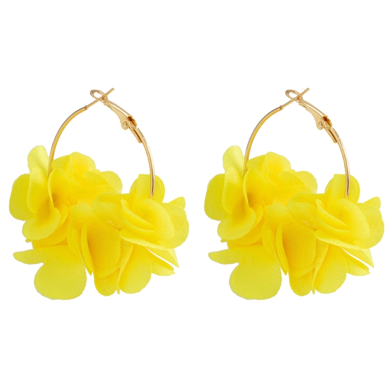 Pendientes aro pétalos, pendientes colgantes flores tela, pendientes gota pendientes circulares con: Color amarillo dorado claro