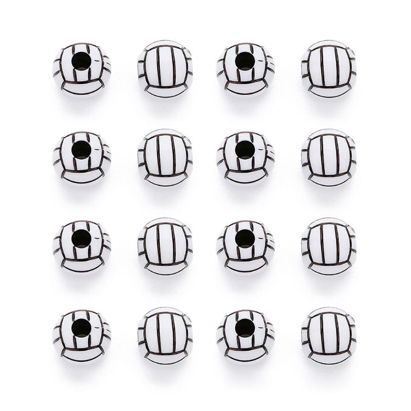 100 stk akryl baseball volleyball rugby tennis basketball perler 12mm sports ponni ball spacer perler smykkefremstilling