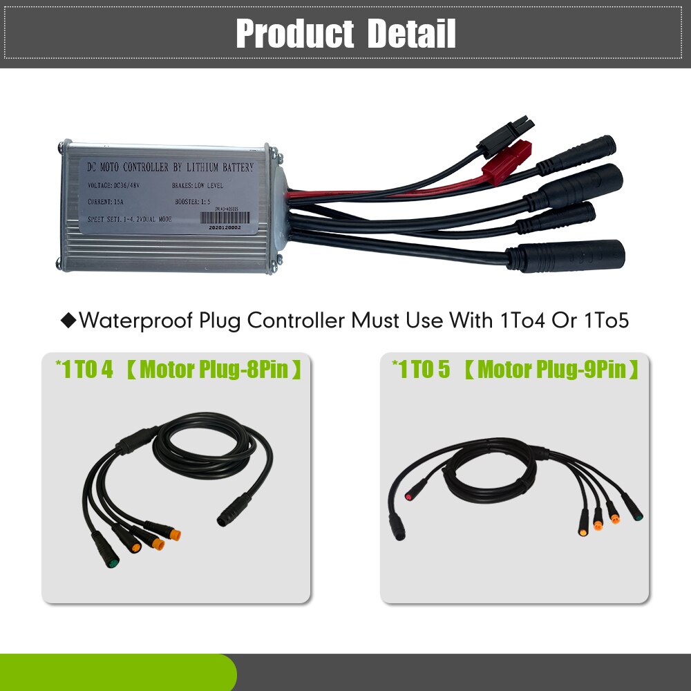 Ebike JN 15A Controller 36V/48V 250W Brushless Hub Motor 6 Mosfet With Light SM Julet Waterproof Plug Electric bike Accessorice