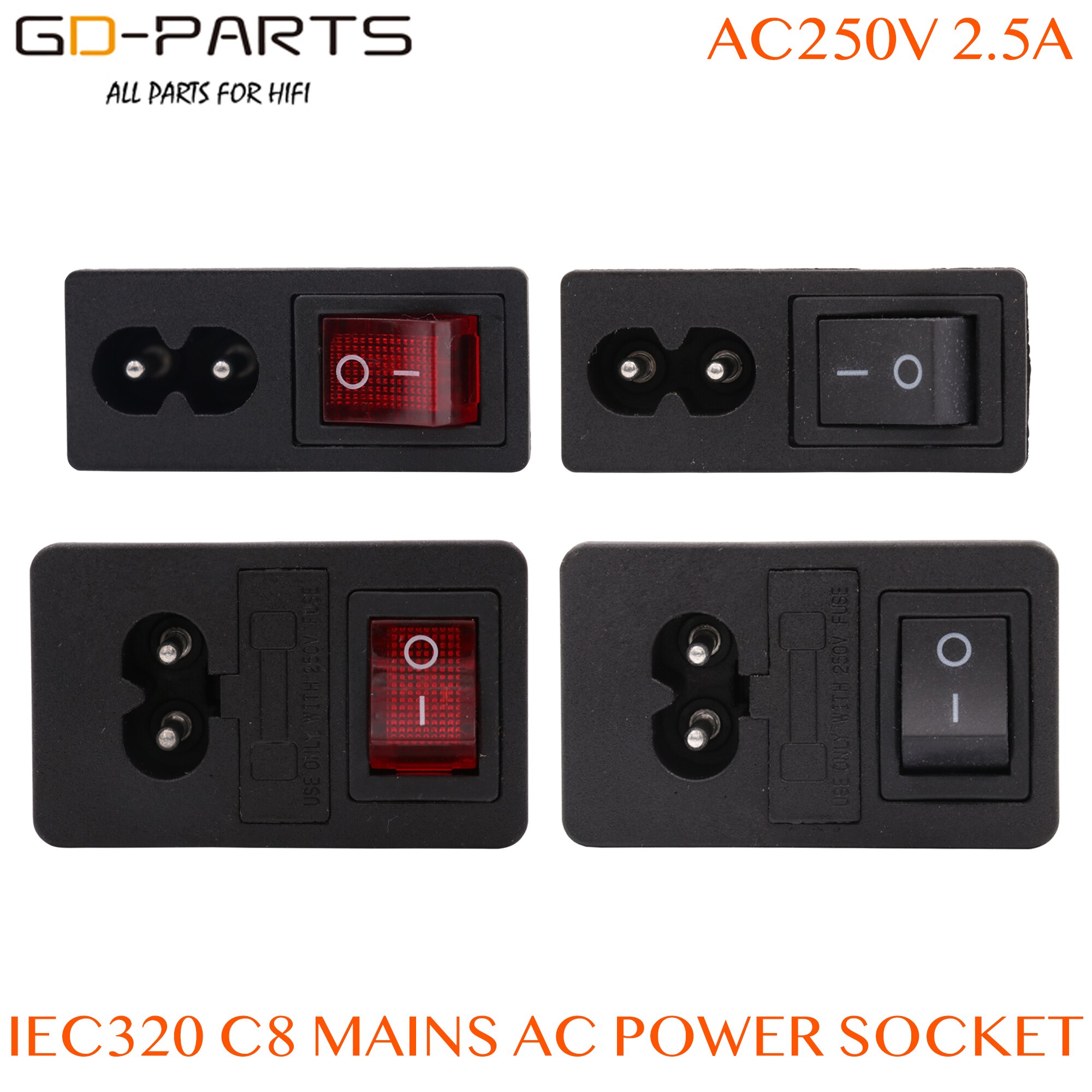 1PC IEC 320 C8 MAINS AC Power Socket Elektrische plug netsnoer inlaat Stopcontact Met ON OFF Rocker schakelaar CCC CE