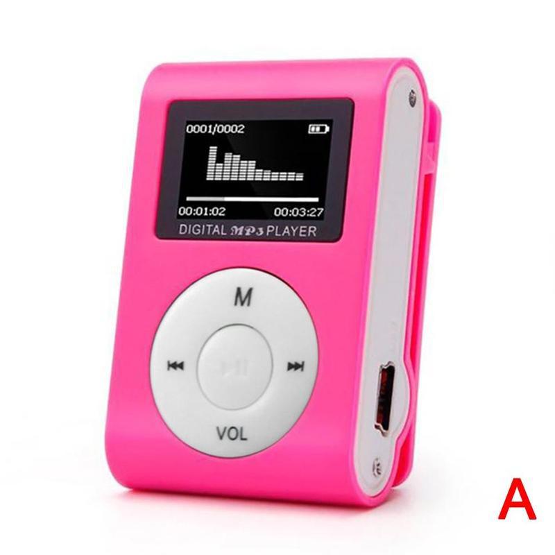 Mini Lcd-scherm MP3 Speler Met Clip 4 Kleuren Stereo Usb Muziekspeler 3.5Mm Stereo Jack MP3 Speler: pink