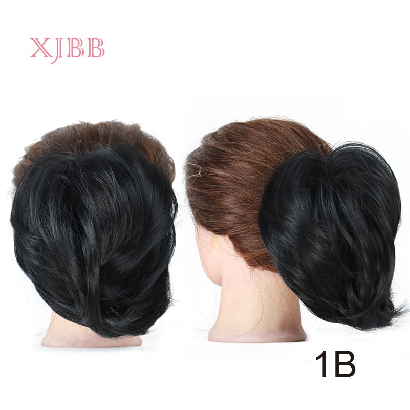 Xjbb syntetisk hår knold lige elastik hår extensions scrunchies donut chignon kort hestehale til kvinder: 1b