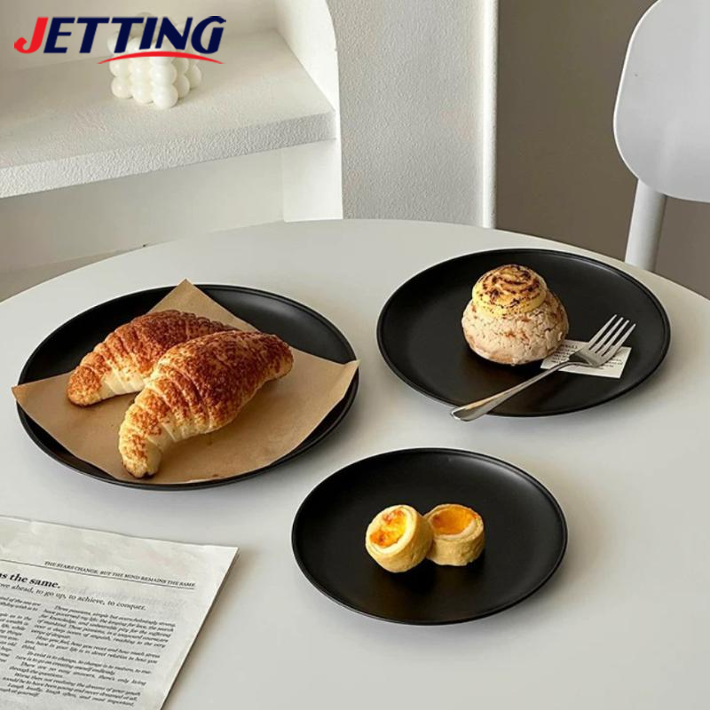 Schwarzer Dessertteller aus Edelstahl für Schmuck, zum Nachmittagstee, Kuchen, Servieren, Wohnzimmer, Obstteller