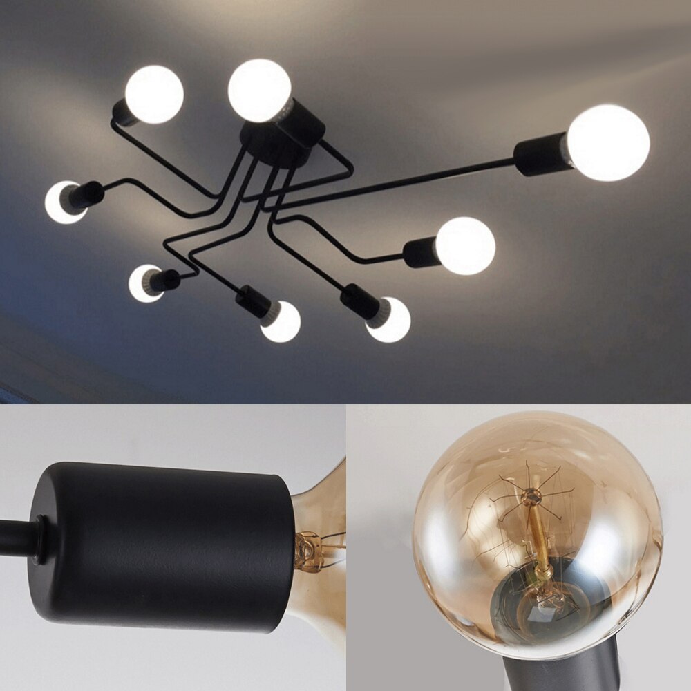 220 V Moderne Led Kroonluchter Verlichtingsarmaturen Zwarte Ijzer 4/6/8 Hoofd Tak Plafond Kroonluchter Industriële Lamp Woonkamer slaapkamer