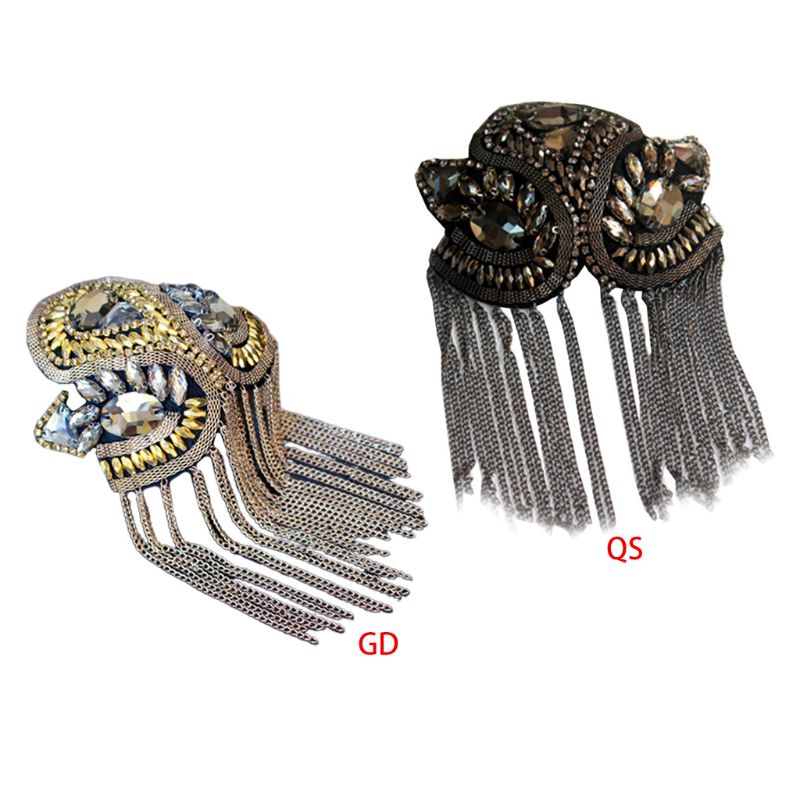 Epaulettes de borlas metálicas con cuentas de diamantes de imitación con insignia de hombro hecha a mano Q1FA para mujer y niños
