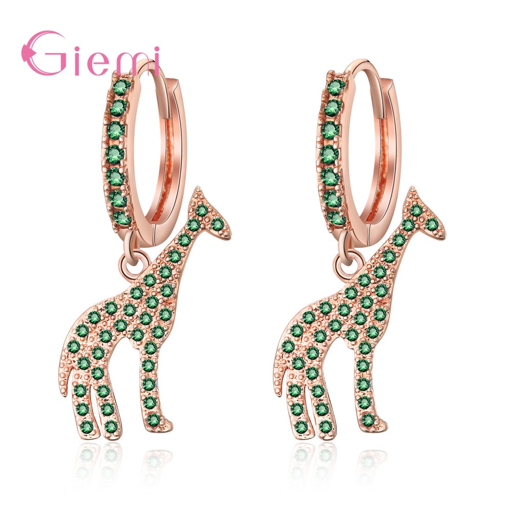 Koreaanse 925 sterling zilveren giraffe oorbellen voor dames en kinderen, schattige dieren oorbellen in boho stijl met strass steentjes