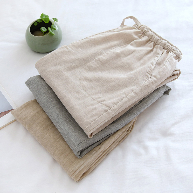 Pantalon confortable en gaze de coton pour hommes, couleur unie, taille élastique, ample, décontracté, avec poche, printemps été