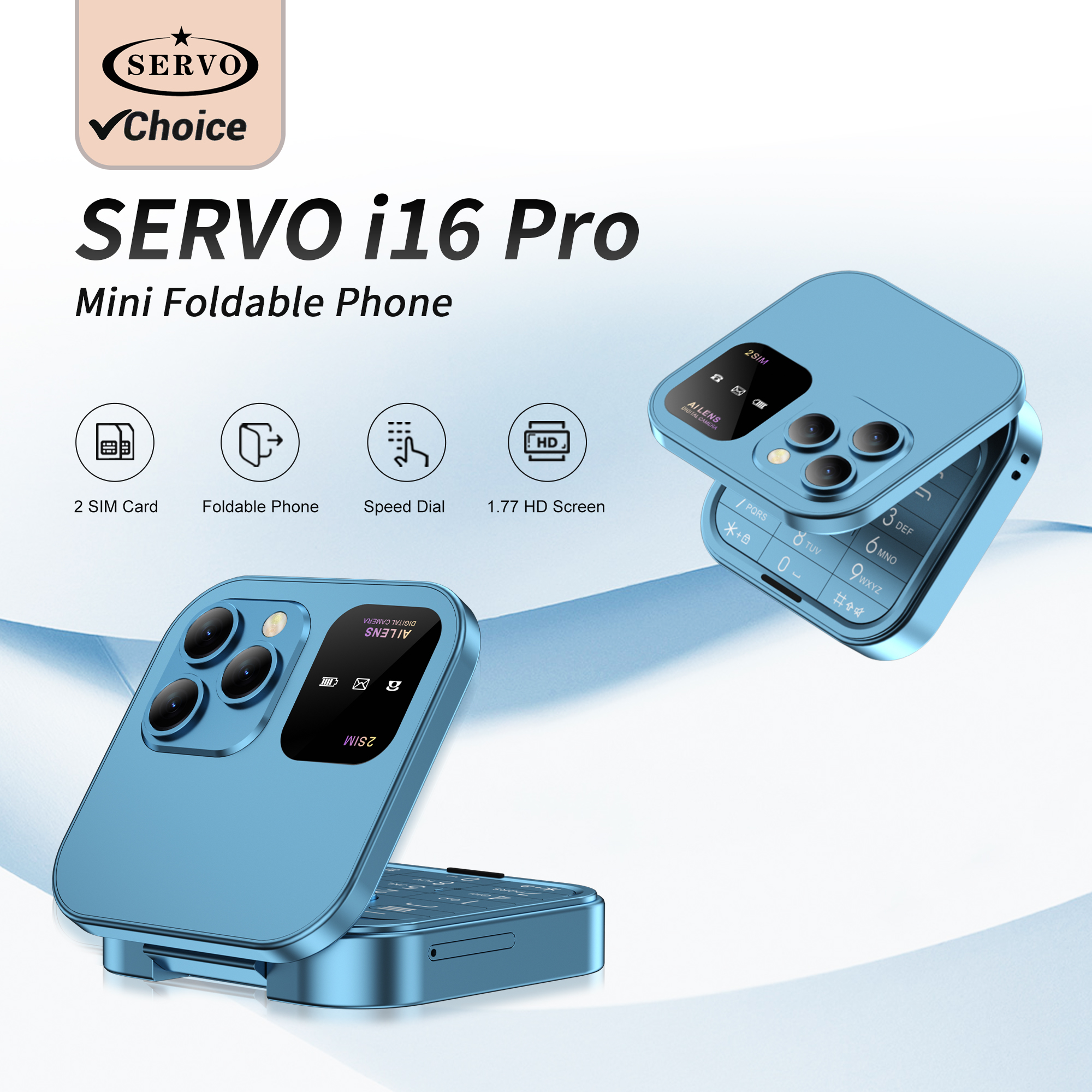 SERVO i16 PRO Mini teléfono móvil plegable 2G tarjeta SIM Dual marcación rápida voz mágica 1,77 ''pantalla 3,5mm Jack Flip teléfono móvil tipo C