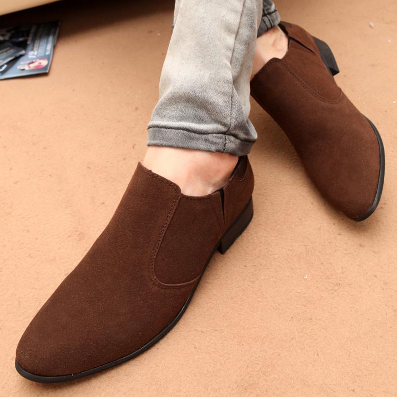 Qwedf britisk stil mænd sko åndbare mænd kjole sko slip on sort brun arbejdsformelle sko til mænd sy -25: Brun / 7
