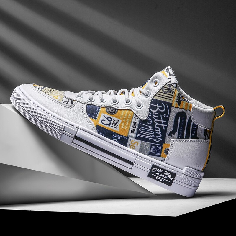 Chaussures de skateboard montantes en toile pour homme, baskets de sport, d'extérieur, respirantes, à lacets, pour la marche