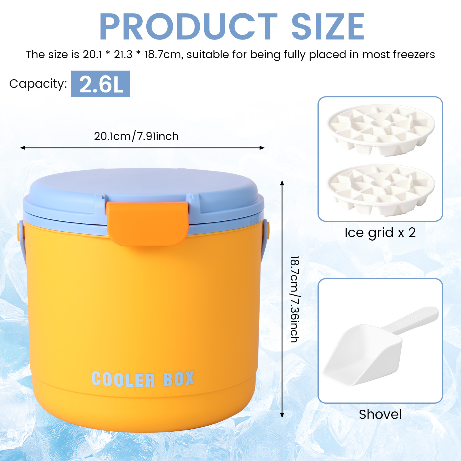 2.6L Portable Insulated Ice Bucket with Lid and Scoop Ice Container for Outdoor Picnic Camping Party PP Bucket for Freezer