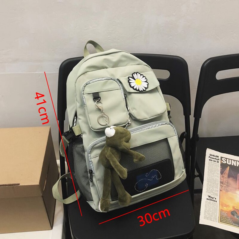 Grande sacos de escola para meninas adolescentes mochila feminina náilon sólido verde alto estudante médio bookbags transparente saco