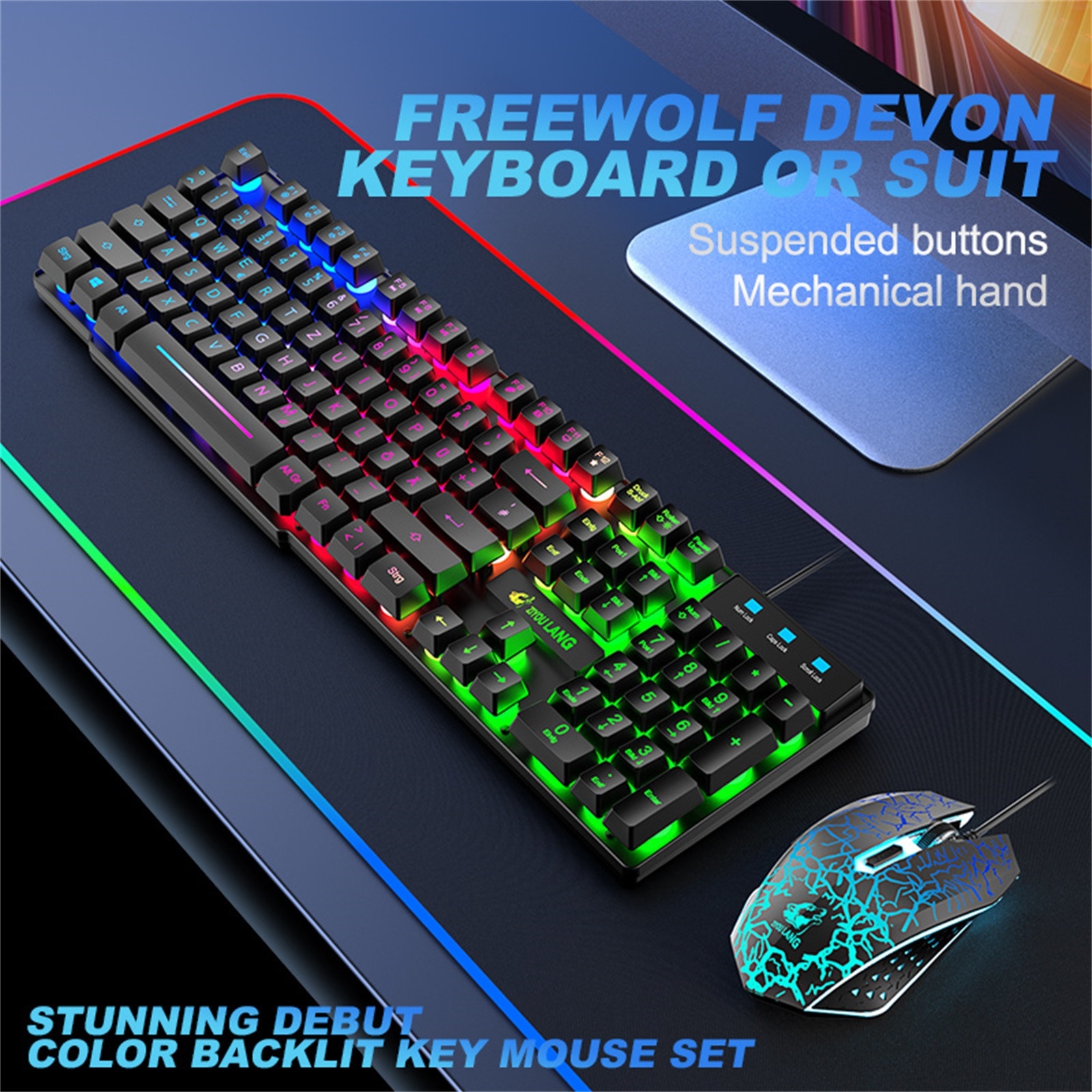 German keyboard rainbow backlit wired USB ergonomic waterproof game keyboard and 2400DPI 6 key LED notebook game mouse