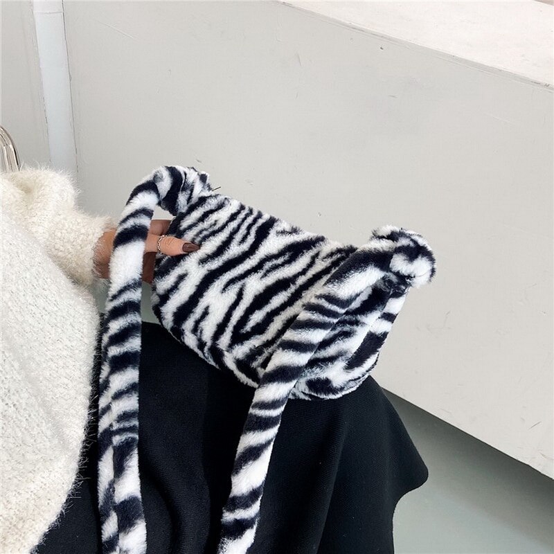 Pluizige dames handtas kleine luipaardprint crossbody tas dames pluche zachte casual schoudertas сумка женск: 7