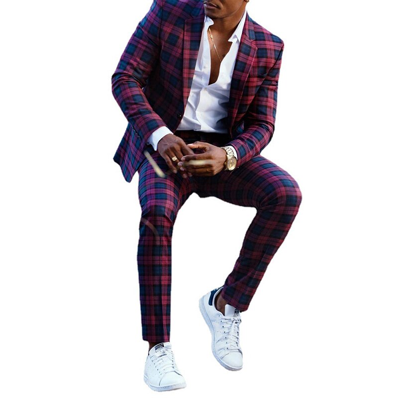 Spec we Mannen Mode Boutique Plaid Trouwjurk Pak drie-stuk Mannelijke Formele abiti Casual da lavoro (Jas + Vest + Broek)Cj001